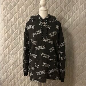 PINK Victoria's Secret Dark Gray and White Logo Hoodie